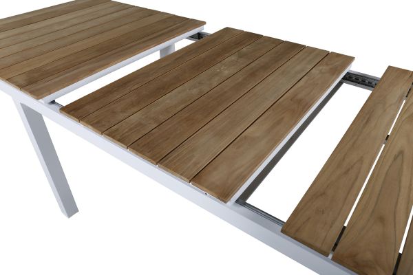 Imagine Vă rugăm să traduceți complet: Masă din lemn de teak 180/240 din Mexic - Alb/Teak + Scaun de masă Alina - Aluminiu alb/Textilenă albă_6