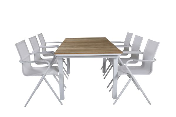 Imagine Vă rugăm să traduceți complet: Masă din lemn de teak 180/240 din Mexic - Alb/Teak + Scaun de masă Alina - Aluminiu alb/Textilenă albă_6