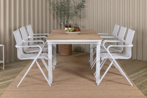 Imagine Vă rugăm să traduceți complet: Masă din lemn de teak 180/240 din Mexic - Alb/Teak + Scaun de masă Alina - Aluminiu alb/Textilenă albă_6