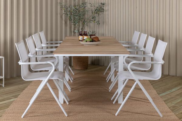 Imagine Masa din lemn Mexico 180/240 - Alb/Teak + Scaun de dining Alina - Aluminiu alb/Textilene alb_8