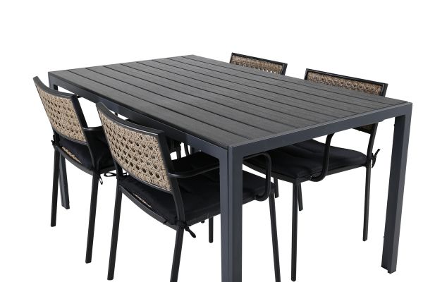 Imagine Vă rugăm să traduceți complet Tabelul Break 150 * 90 - Negru / Negru + Scaun de dining Paola - Oțel Negru / Împletitură Naturală / Pernă Neagră_4