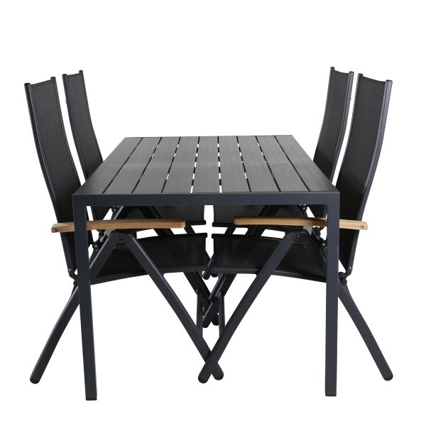 Imagine Masa de picnic 150*90 - Negru/Negru+5 scaune pliante Panama Light Negru / Negru și teak_4