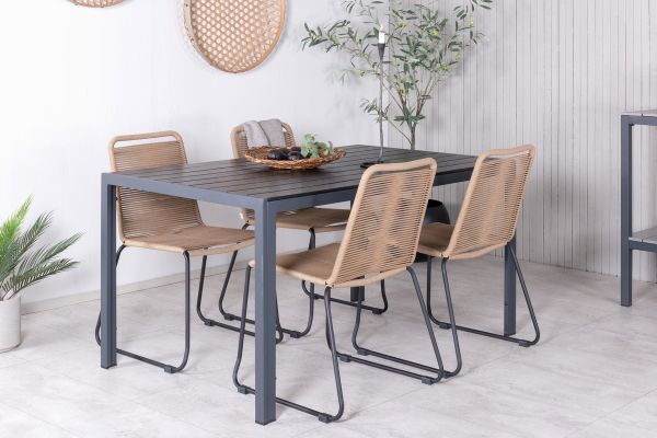 Imagine Please fully translate Break Table 150*90 - Black/Black+Lindos Stacking Chair - Black Alu / Latte Rope_4