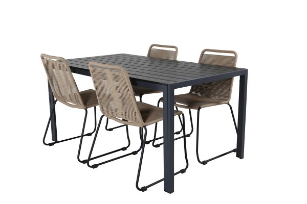 Imagine Please fully translate Break Table 150*90 - Black/Black+Lindos Stacking Chair - Black Alu / Latte Rope_4