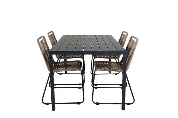 Imagine Please fully translate Break Table 150*90 - Black/Black+Lindos Stacking Chair - Black Alu / Latte Rope_4