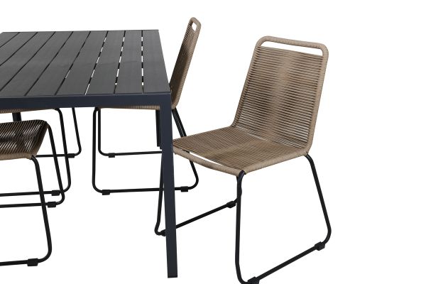 Imagine Please fully translate Break Table 150*90 - Black/Black+Lindos Stacking Chair - Black Alu / Latte Rope_4