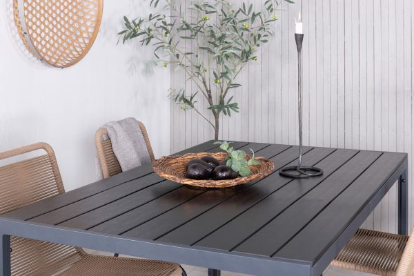 Imagine Please fully translate Break Table 150*90 - Black/Black+Lindos Stacking Chair - Black Alu / Latte Rope_4