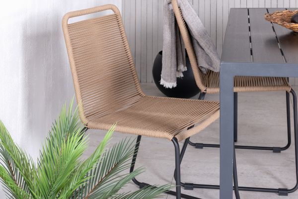 Imagine Please fully translate Break Table 150*90 - Black/Black+Lindos Stacking Chair - Black Alu / Latte Rope_4