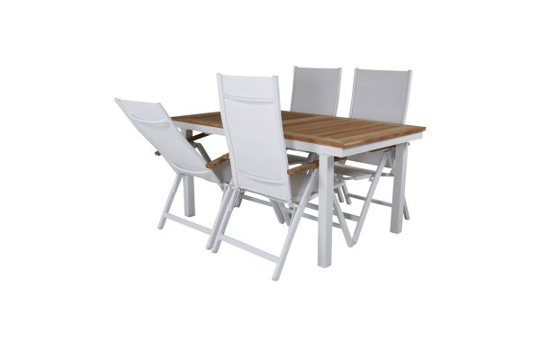 Imagine Masa de dining Panama 160/240 - Alb/Teak+ Scaun Panama Light 5-pozitii Alb/Alb