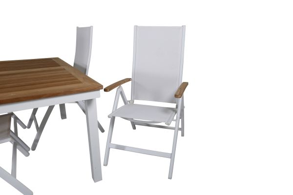 Imagine Masa de dining Panama 160/240 - Alb/Teak+ Scaun Panama Light 5-pozitii Alb/Alb