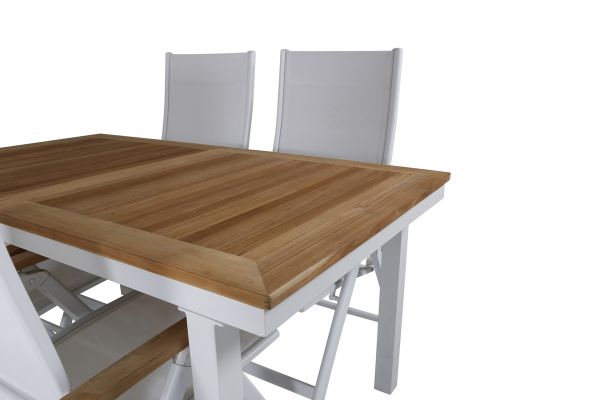 Imagine Masa de dining Panama 160/240 - Alb/Teak+ Scaun Panama Light 5-pozitii Alb/Alb