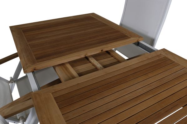 Imagine Masa de dining Panama 160/240 - Alb/Teak+ Scaun Panama Light 5-pozitii Alb/Alb