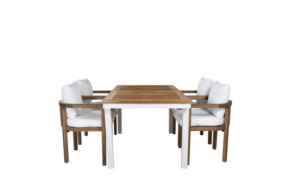 Imagine Panama Masă 160/240 - Alb/Teak+ Scaun de dining Erica-acacia wire brushed/alb cu pernă_4