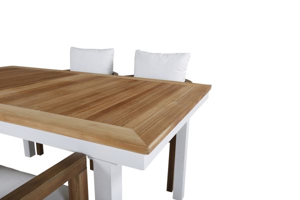 Imagine Panama Masă 160/240 - Alb/Teak+ Scaun de dining Erica-acacia wire brushed/alb cu pernă_4