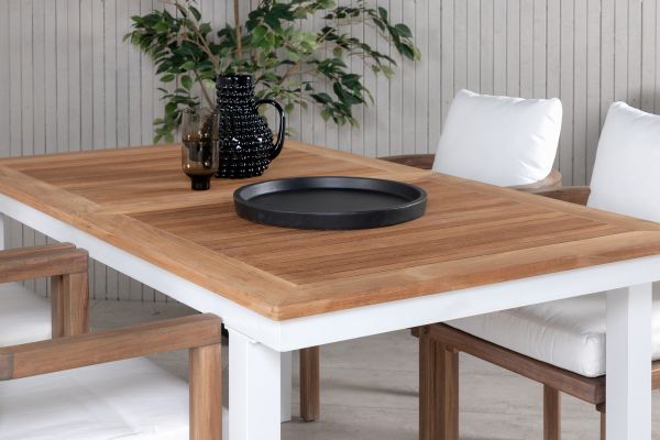 Imagine Panama Masă 160/240 - Alb/Teak+ Scaun de dining Erica-acacia wire brushed/alb cu pernă_4