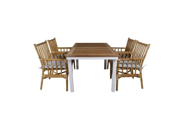 Imagine Masa Panama 160/240 - Alb/Teak înlocuiește 6023-550L + Scaun de Dining Cane - Bambus / Gri Cuvertură _4