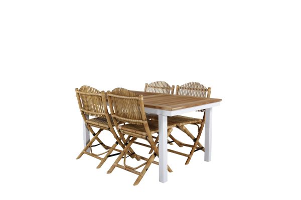 Imagine Masă Panama 160/240 - Alb/Teak+Cane Scaun pliabil - Bambus/Gri Pernă_4