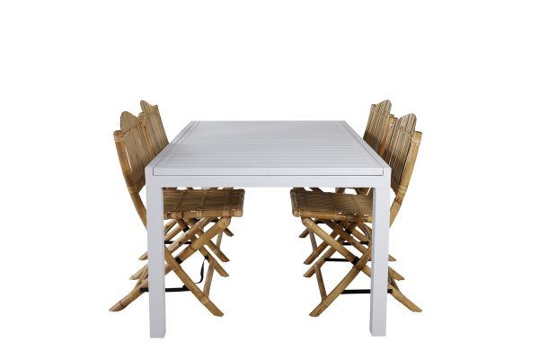 Imagine Tabela de dining Marbella 160/240 - Alb/Alb+Cane Scaun pliabil pentru dining - Bambus/Perne gri_4