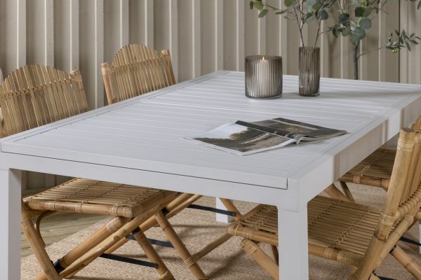 Imagine Tabela de dining Marbella 160/240 - Alb/Alb+Cane Scaun pliabil pentru dining - Bambus/Perne gri_4