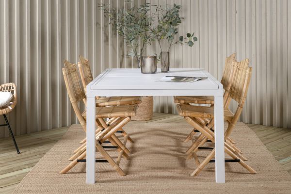 Imagine Tabela de dining Marbella 160/240 - Alb/Alb+Cane Scaun pliabil pentru dining - Bambus/Perne gri_4