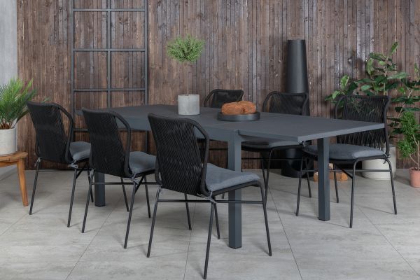 Imagine Vă rugăm să traduceți complet Marbella Table 160/240 - Negru/Negru+Julian Dining Chair - Oțel Negru / Șnur Negru (stivuibil)_6