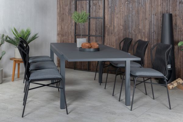 Imagine Vă rugăm să traduceți complet Marbella Table 160/240 - Negru/Negru+Julian Dining Chair - Oțel Negru / Șnur Negru (stivuibil)_6