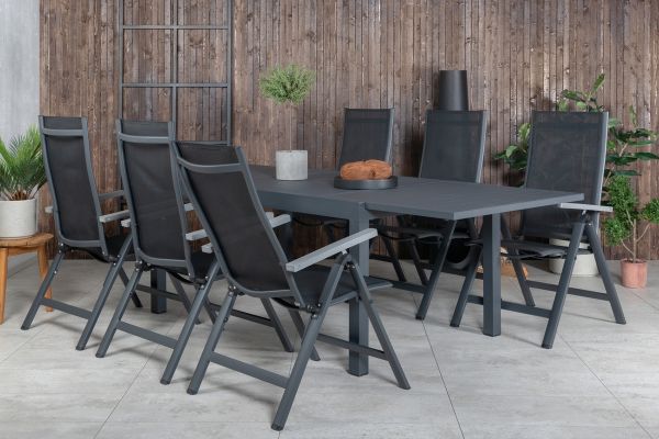 Imagine Marbella Table 160/240 - Black/Black+Albany Light 5-pos - black / Black textilene and grey teak_6