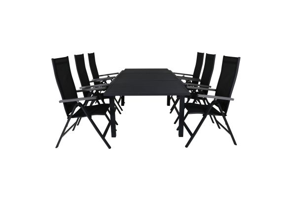 Imagine Marbella Table 160/240 - Black/Black+Albany Light 5-pos - black / Black textilene and grey teak_6