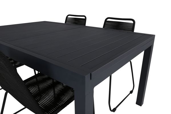 Imagine Vă rugăm să traduceți complet Tabelul Marbella 160/240 - Negru/Negru + Scaunul empilabil Lindos - Aluminiu negru/Șnur negru_4