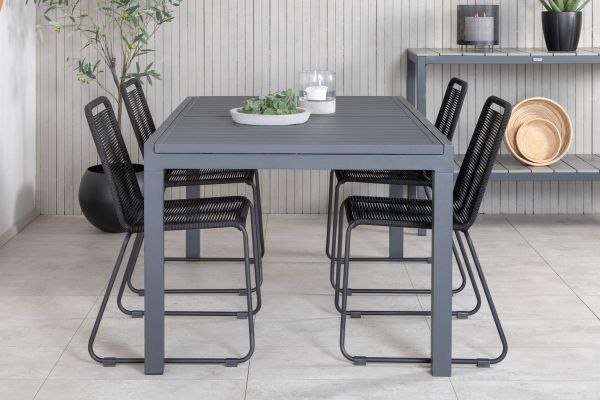 Imagine Vă rugăm să traduceți complet Tabelul Marbella 160/240 - Negru/Negru + Scaunul empilabil Lindos - Aluminiu negru/Șnur negru_4