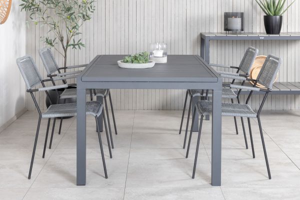 Imagine Masa de dining Marbella 160/240 - negru/negru+ scaun Lindos - aluminiu negru/snar gris_4