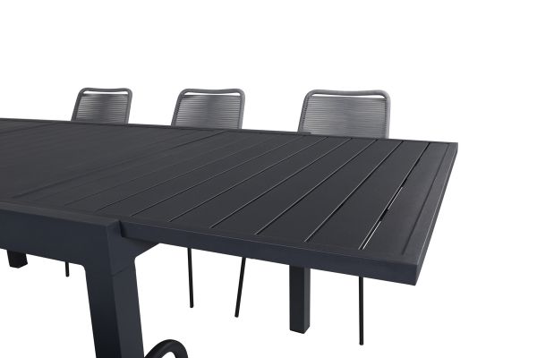 Imagine Masa de dining Marbella 160/240 - Negru/Negru+ Scaun Lindos - Aluminiu Negru / Sfoara Gri_6