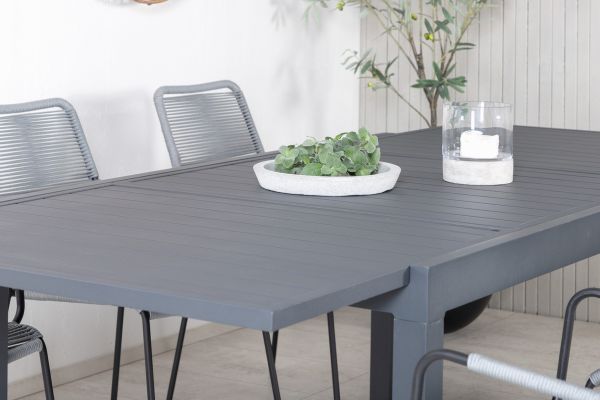 Imagine Masa de dining Marbella 160/240 - Negru/Negru+ Scaun Lindos - Aluminiu Negru / Sfoara Gri_6