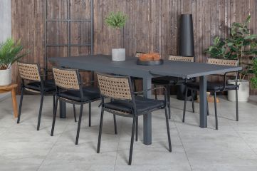 Imagine Vă rog să traduceți complet Marbella Table 160/240 - Negru/Negru + Masă de Paola - Scaun de Dining Negru Oțel / Răchită Naturală / Pernă Negru _6