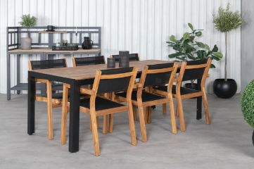 Imagine Masa de Dining Bois 205*90cm - Picioare negre / Acacia + Scaun empilabil Venice - Tei / Textilenă neagră_6