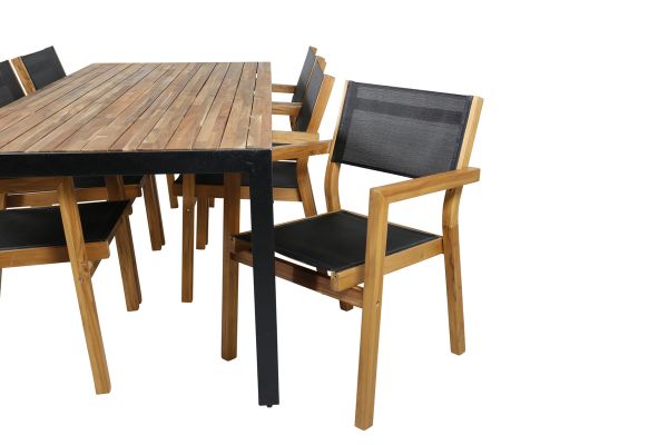 Imagine Masa de Dining Bois 205*90cm - Picioare negre / Acacia + Scaun empilabil Venice - Tei / Textilenă neagră_6