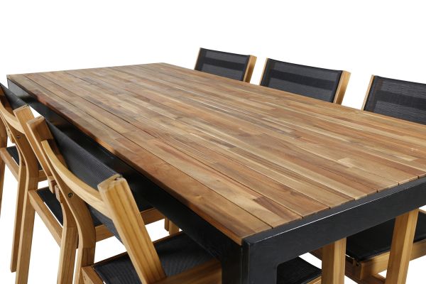 Imagine Masa de Dining Bois 205*90cm - Picioare negre / Acacia + Scaun empilabil Venice - Tei / Textilenă neagră_6