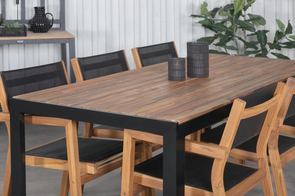 Imagine Masa de Dining Bois 205*90cm - Picioare negre / Acacia + Scaun empilabil Venice - Tei / Textilenă neagră_6