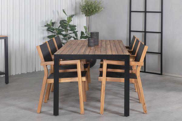 Imagine Masa de Dining Bois 205*90cm - Picioare negre / Acacia + Scaun empilabil Venice - Tei / Textilenă neagră_6