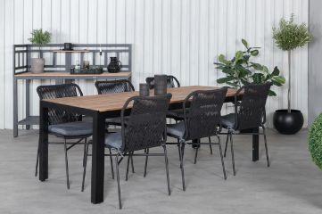 Imagine Masa de dining Bois 205*90cm - Picioare negre / Acacia + Scaun de dining Julian - Oțel negru / Sfoară neagră (pliabilă)_6