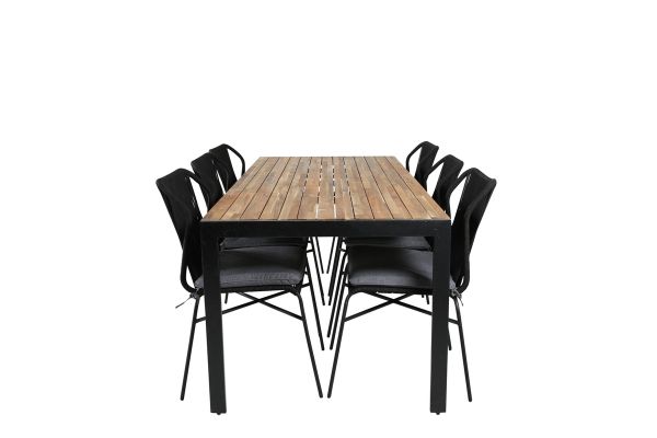 Imagine Masa de dining Bois 205*90cm - Picioare negre / Acacia + Scaun de dining Julian - Oțel negru / Sfoară neagră (pliabilă)_6