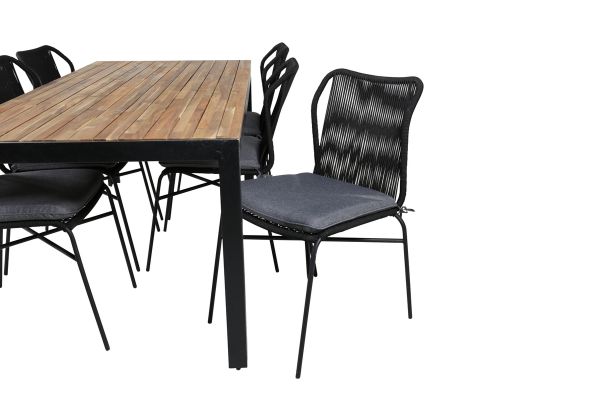 Imagine Masa de dining Bois 205*90cm - Picioare negre / Acacia + Scaun de dining Julian - Oțel negru / Sfoară neagră (pliabilă)_6