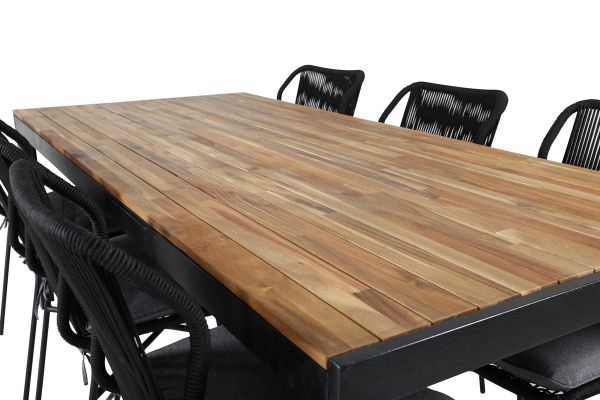 Imagine Masa de dining Bois 205*90cm - Picioare negre / Acacia + Scaun de dining Julian - Oțel negru / Sfoară neagră (pliabilă)_6