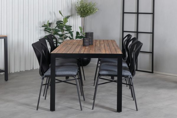 Imagine Masa de dining Bois 205*90cm - Picioare negre / Acacia + Scaun de dining Julian - Oțel negru / Sfoară neagră (pliabilă)_6