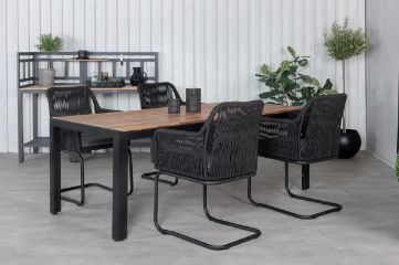 Imagine Completați complet masa de dining Bois de 205*90 cm - Picioare negre / Acacia + Scaun cu leagăn Lindos - Oțel negru / Frânghie neagră / Pernă gri_4