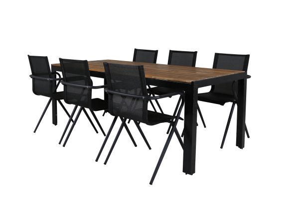 Imagine Masa de dining Bois 205*90cm - Picioare negre / Acacia + Scaun de dining Alina - Aluminiu negru / Textilenă neagră_6