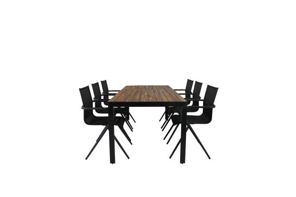 Imagine Masa de dining Bois 205*90cm - Picioare negre / Acacia + Scaun de dining Alina - Aluminiu negru / Textilenă neagră_6