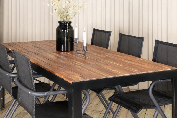 Imagine Masa de dining Bois 205*90cm - Picioare negre / Acacia + Scaun de dining Alina - Aluminiu negru / Textilenă neagră_6