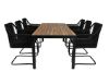 Imagine Masa de dining Bois 205*90cm - Picioare Negre / Acacia + Scaun Lindos de tip leagan - Structura neagra din otel / Sfoara neagra / Perna gri