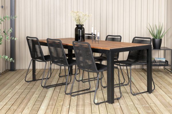 Imagine Masa de dining Bois 205*90cm - Picioare negre / Acacia + Scaun empilabil Lindos - Aluminiu negru / Sfoară neagră_6